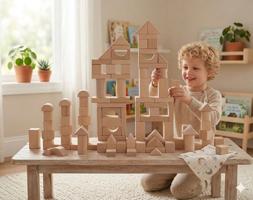 100 natürliche Holzbausteine – Das Set für kleine Architekten