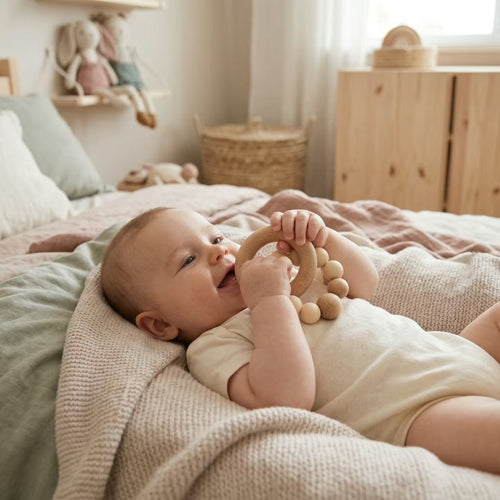 Greifling & Beißring „Sanfte Perle“ – Naturholz & Silikon